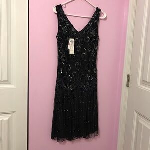 NWT J Kara black gorgeous vintage star beaded dress in Size 10
